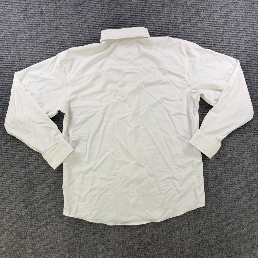 Poncho Outdoors White Long Sleeve Button Shirt Men Medium Regular Fit Embroidery - Picture 3 of 14